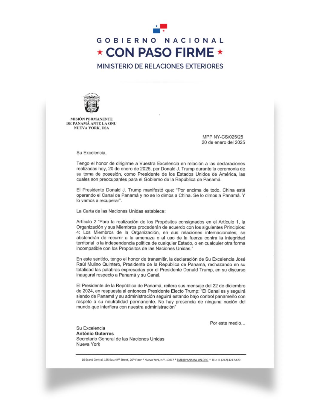 Carta a la ONU