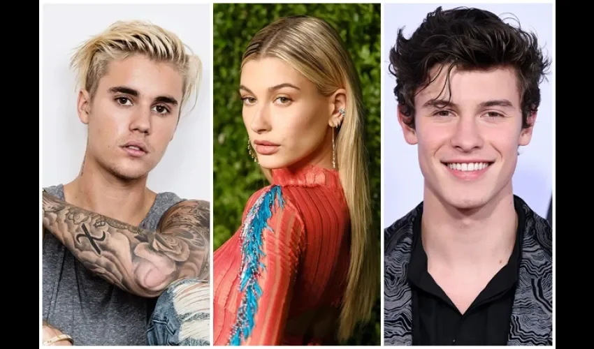 Justin Bieber, Hailey Baldwin y Shawn Mendes / Foto: Agencias de Prensa