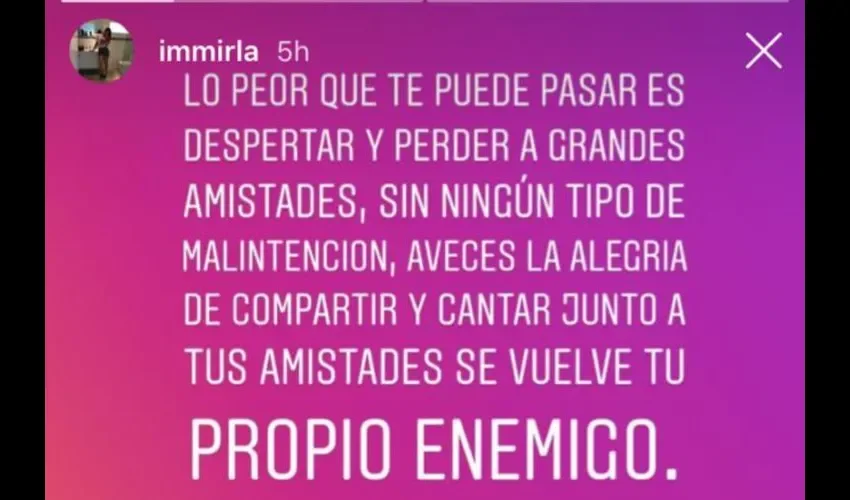 Lo que puso Mirla Rodríguez en sus historias de Instagram.