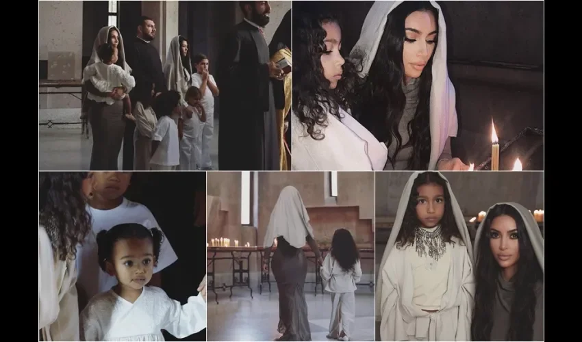 Kim compartió en sus redes sociales el espiritual momento en que sus hijos y sus sobrinos fueron bautizados. 