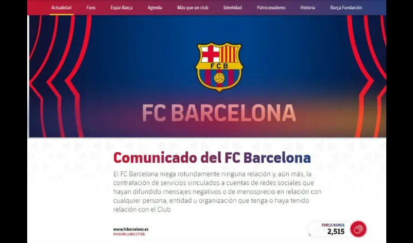 Foto ilustrativa del comunicado del club. 